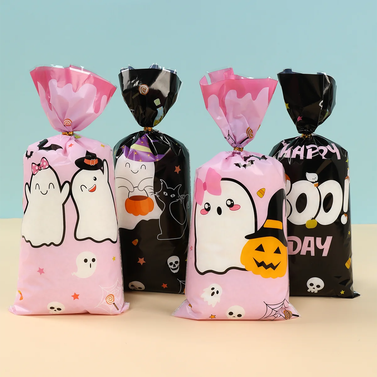 25/50/100pcs Halloween Ghost Cat Gift Bags Candy Cookie Packaging Bags Trick Or Treat 2024 Happy Halloween Party Decor Supplies