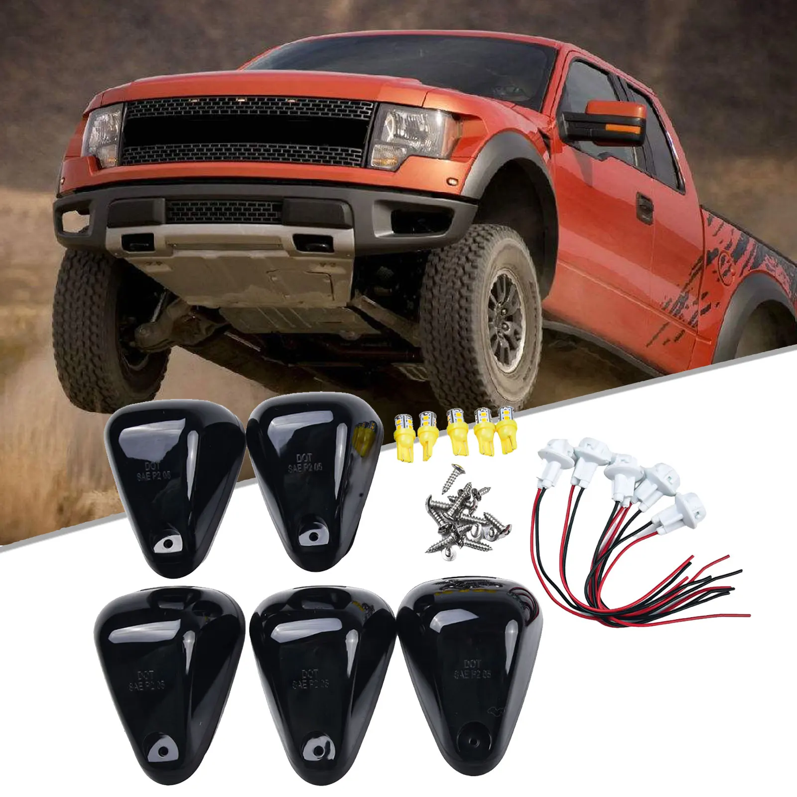 5pcs Car Amber LED Cab Rooftop Marker Lights For Ford F250 F350 F450 F550 1999 2000 2001 2002 2003 2004 2005 2006 2007 2008-2016