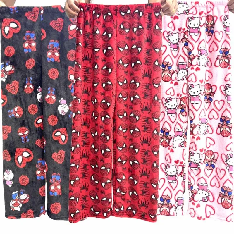 Sanrio Hello Kitty Flannel Pajamas Woolen Cartoon Casual Home Pants Autumn Winter Fashion Trousers Cotton Loose Pajama Pants