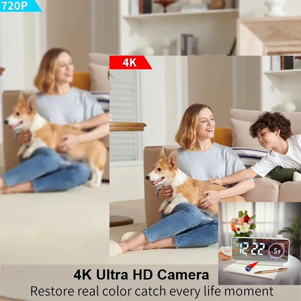 Newly Upgraded 1080P HD WiFi Mini Clock Camera - Nanny Cam, 4K Wireless Indoor Home and Office 24/7 Continuous Word view 3