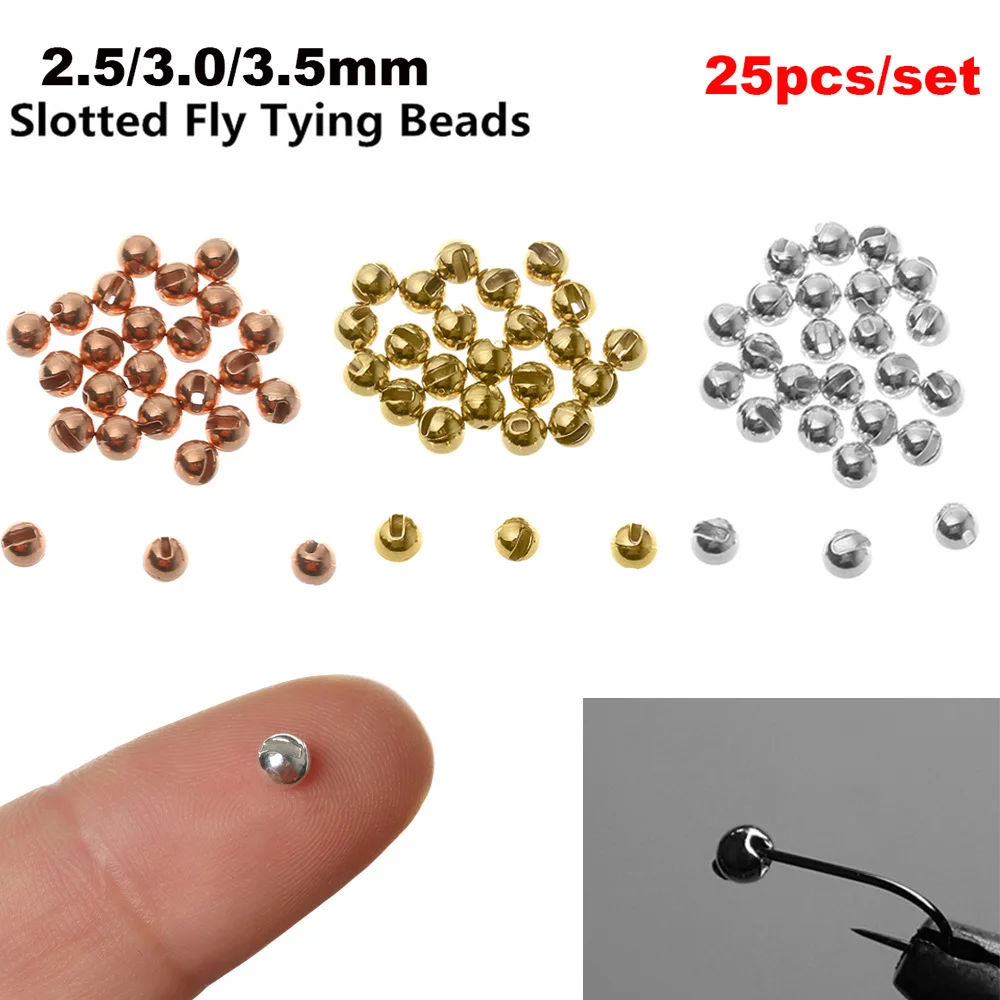 25Pcs/lot 2.5mm/3.0mm/3.5mm Tungsten Alloy Slotted Tungsten Beads Nice-Designed Durable Fly Tying Beads New High Quality