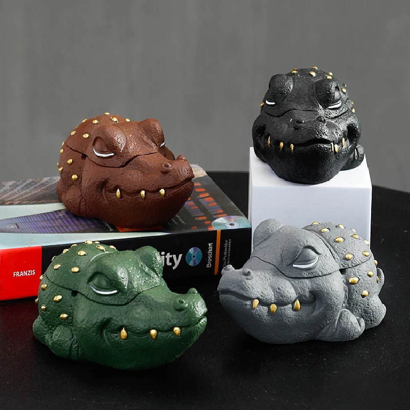 Creative Small Crocodile Ashtray with Cover Living Room Decoration Office Desktop Ashtray Home Anti Fly Ash Smoking Accessories