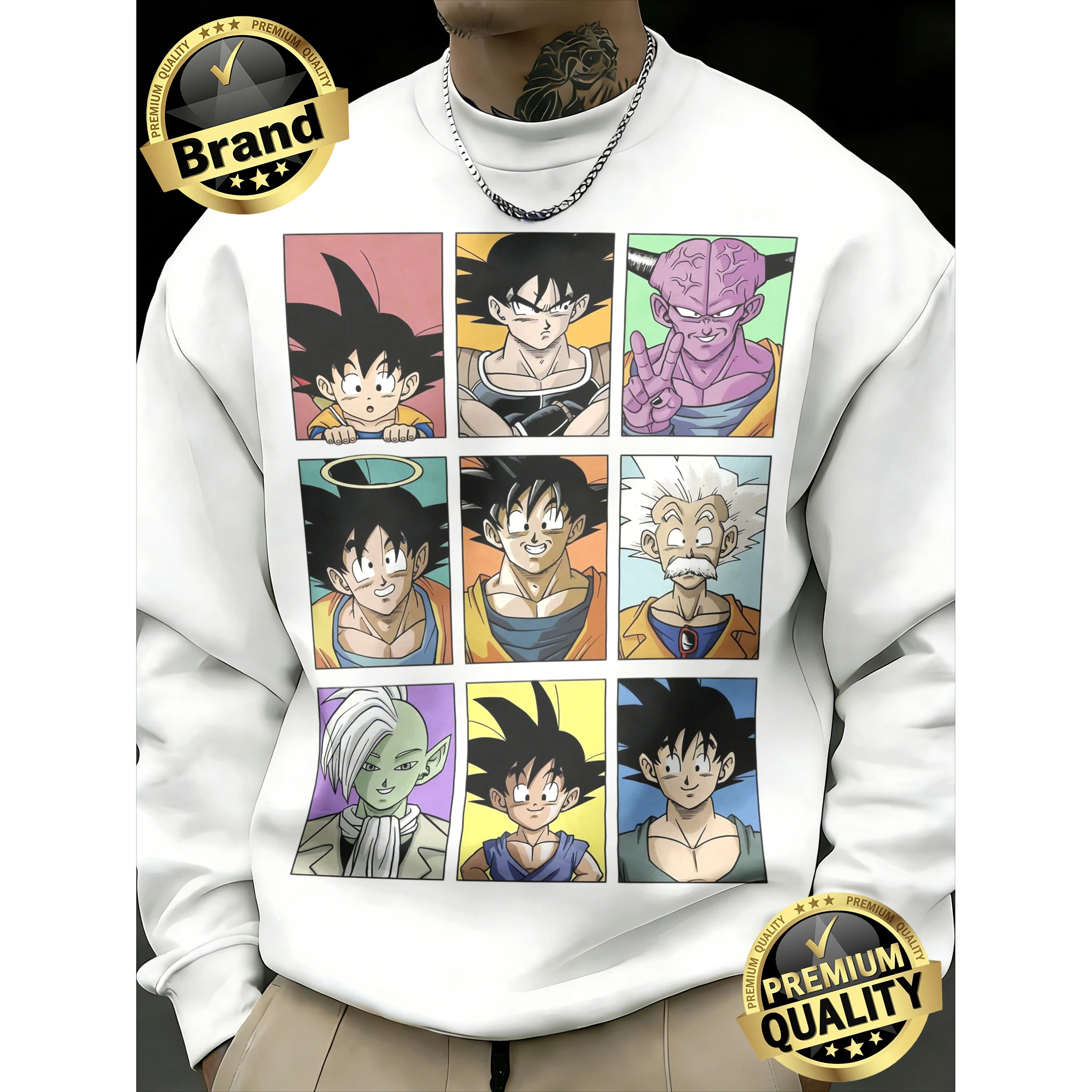 2026 Frühling Herbst Retro Dragon Ball Sweatshirt, 100% Baumwolle Rundhals, Goku Multi-Szenen-Print, Oversized Alltags-Sport-Oberteil Locker