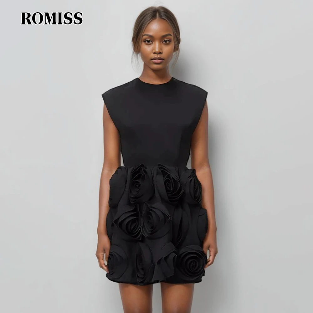 

ROMISS Hollow Out Spliced Appliques Dress For Women O Neck Sleeveless High Waist Patchwork Lace Up Elegant Dresses Female