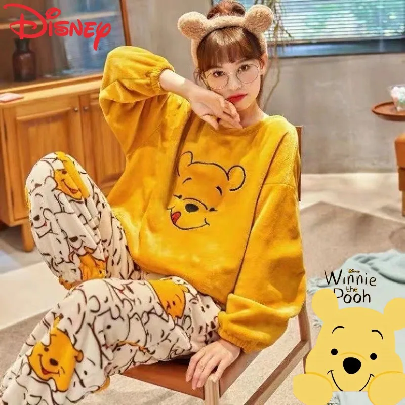 ديزني دونالد داك ويني ذا بوه لطيف الإبداعية الكرتون نمط سميكة المرجان بيجامة من الصوف المتسكعون مجموعة للرجال والنساء