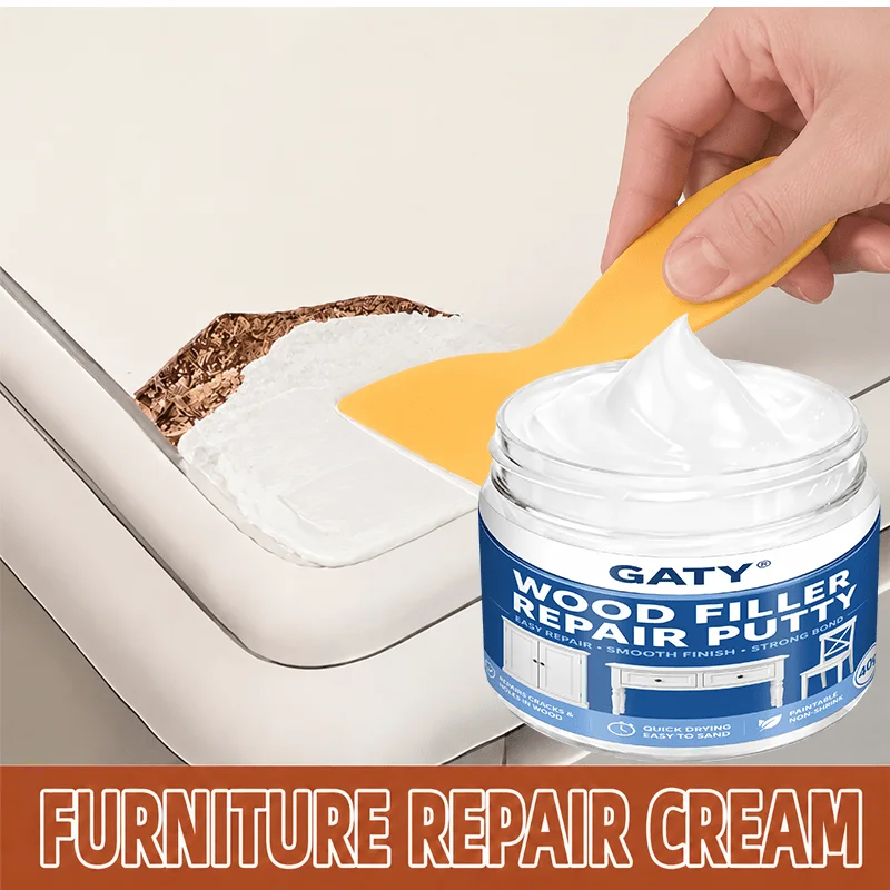 White Wood Filler Paste with Scraper, Fast Dry Shrink-Free Repair Cracks Holes Scratches Sandable Stainable