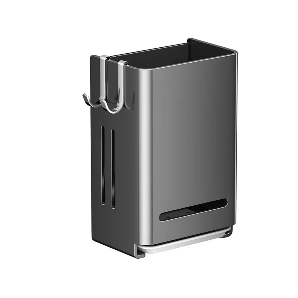 

Carbon Steel Chopstick Storage Box Wall Mounted Large Capacity Chopstick Cage with Water Tray Waterproof Cutlery Holder Sink