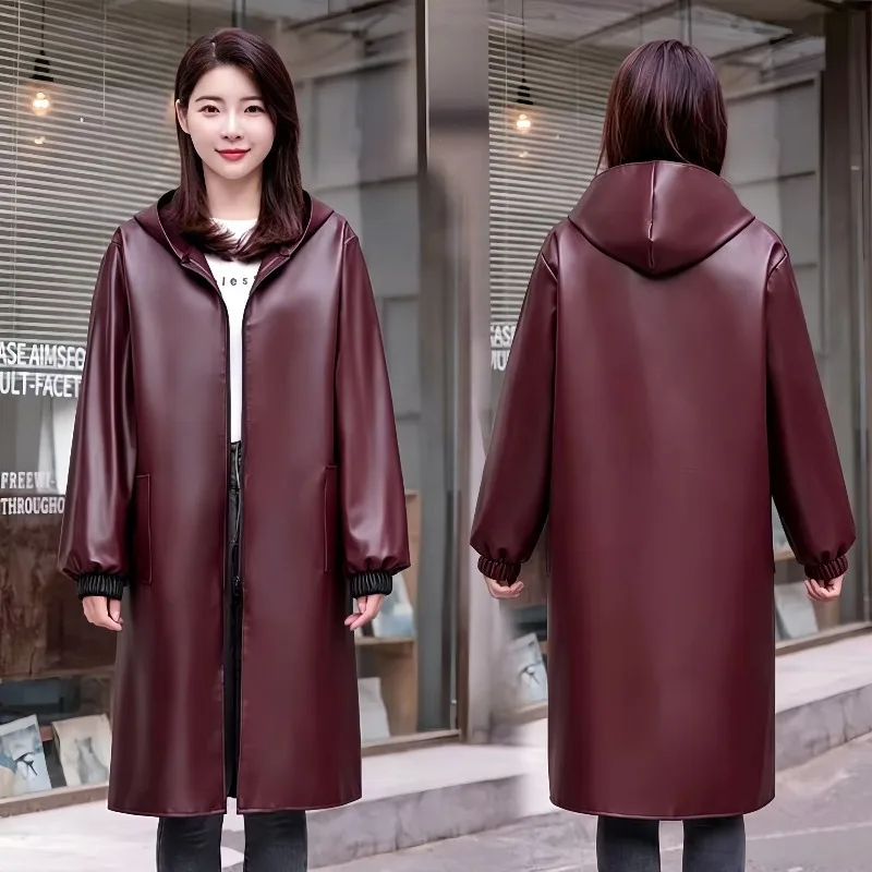 PU Apron Thick Workwear Waterproof Oil Resistant Windproof Warm Hair Resistant PU Coat Protective Cover For Daily Work Use