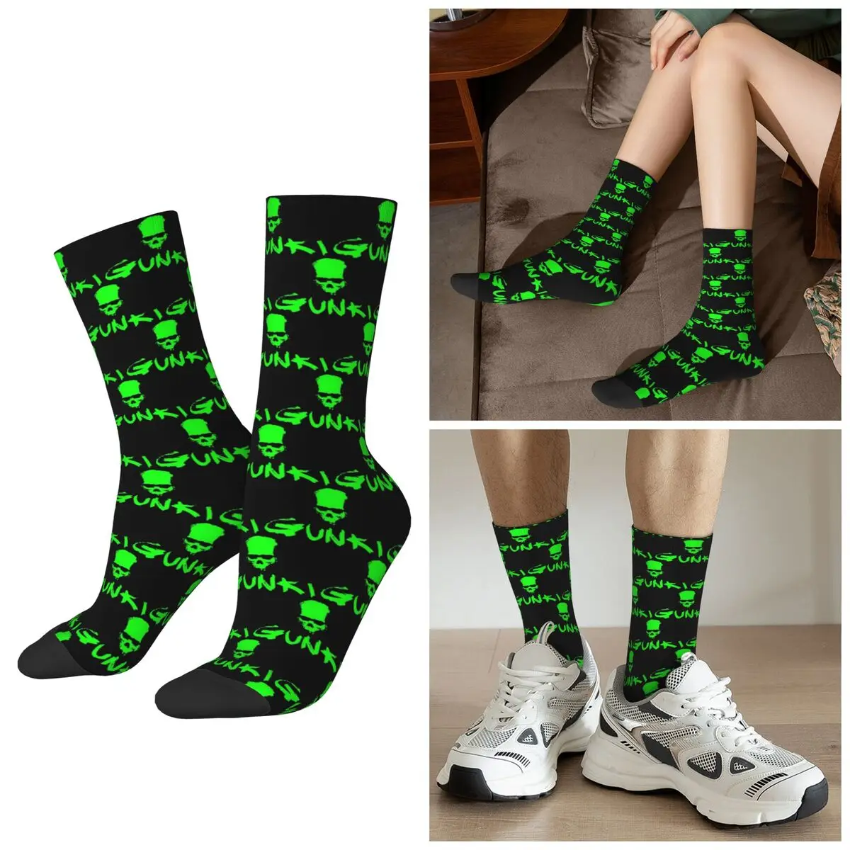 

All Seasons Gunki Logo Angling Skull Fishing Gunki Socks Harajuku Sport Middle Tube Socks Stockings for Men Women Christmas Gift