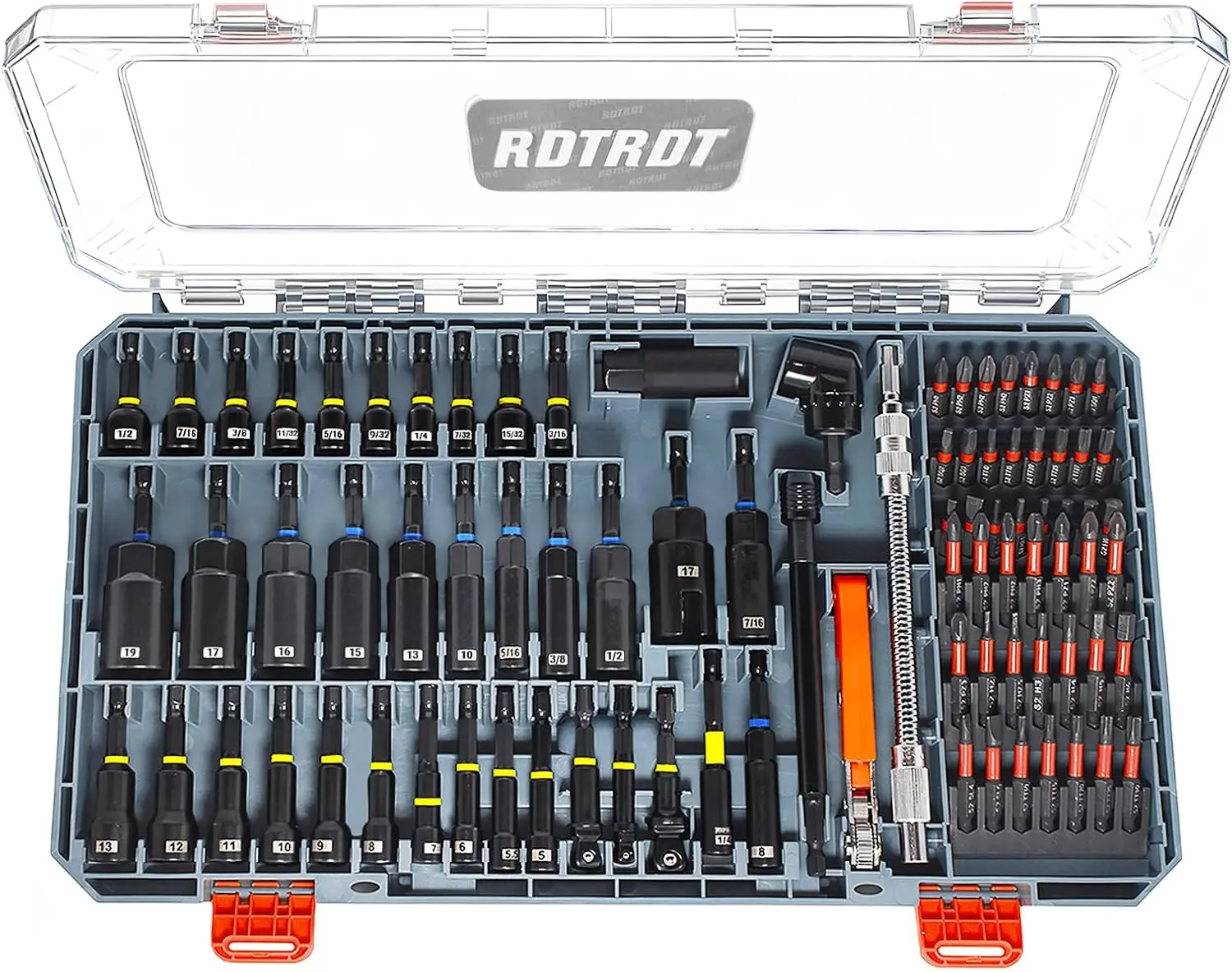 

86-Piece Magnetic Impact Nut Driver Set with SAE/Metric, Right Angle Drill, Socket Adapters, and Quick Release Extension