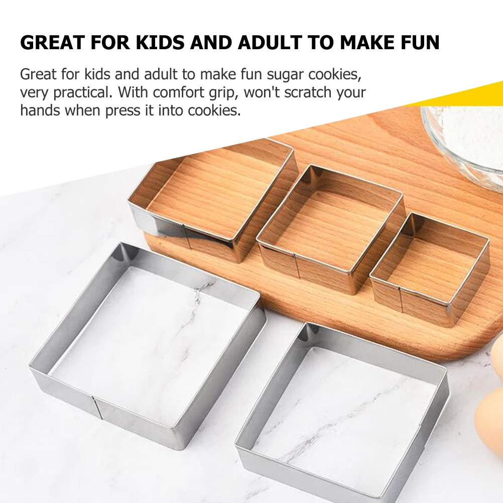 5 قطعة الفولاذ المقاوم للصدأ مربع كوكي القواطع قابلة لإعادة الاستخدام أدوات الخبز للبالغين حفلة عيد الميلاد العجين فندان المعجنات قوالب #6