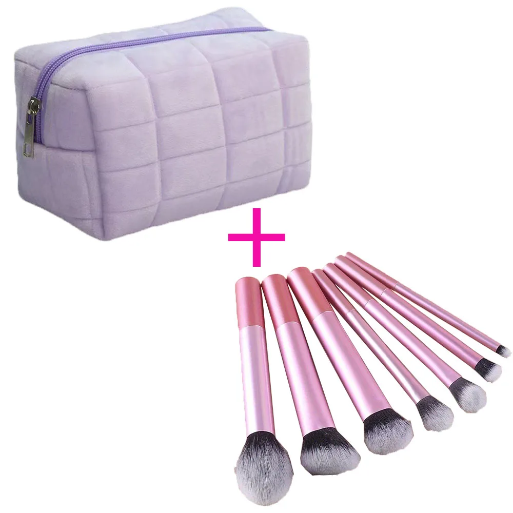 7 個のメイクブラシキットとバッグ付きソフト合成毛メイクアップブラシファンデーションブラッシュアイシャドウ化粧品メイクアップツール収納