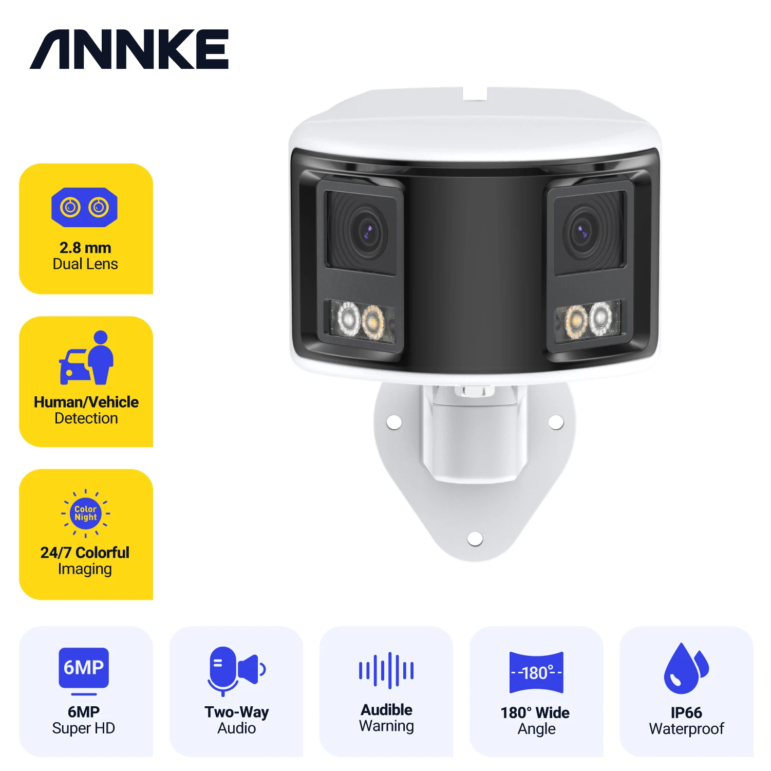 ANNKE 180° 6MP DUO POE Dual Lens Wide View Outdoor Video Camera,6MP AI Human Detect,5MP Security Camera 2 Way Audio CCTV Camera