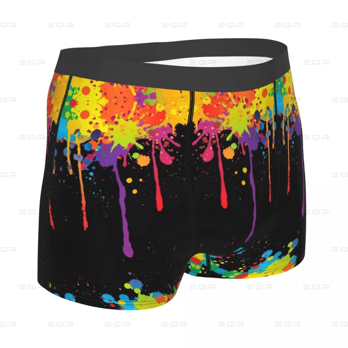 Mancha de tinta dos homens Rainbow Paint Splatter Print Boxer Briefs, óleo colorido, tinta salpicada, roupa interior altamente respirável, transporte da gota