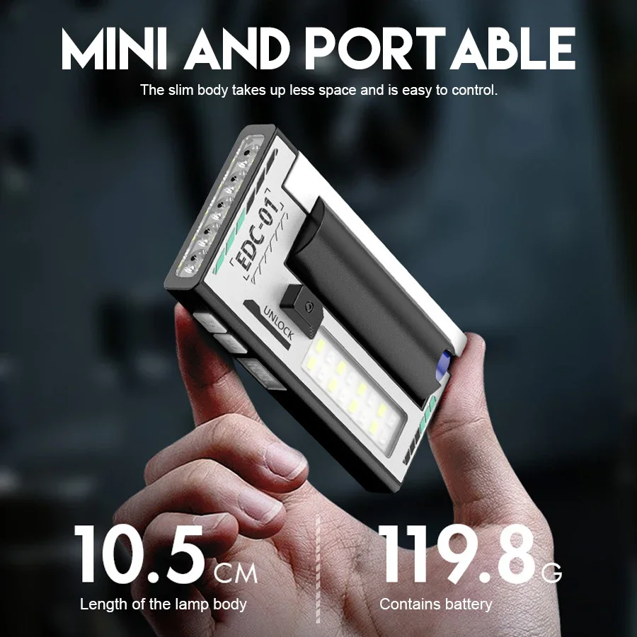 Dual-Light Rechargeable Emergency Lamp 21700 3000mAh Super Bright LED COB Portable EDC Work Light 6 Modes Digital Display