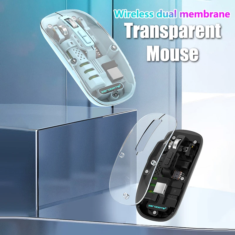 Transparent Wireless Mouse Dual Mode Bluetooth-compatible Rechargeable Mouse Noiseless Cordless Computer Mice For PC Laptop