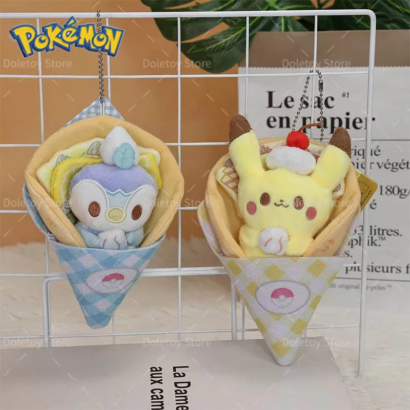 

Pokemon Plush Keychain Cartoon Anime Crepes Dessert Design Pikachu Piplup Sleeping Bag Plush Doll Bag Pendant Gift