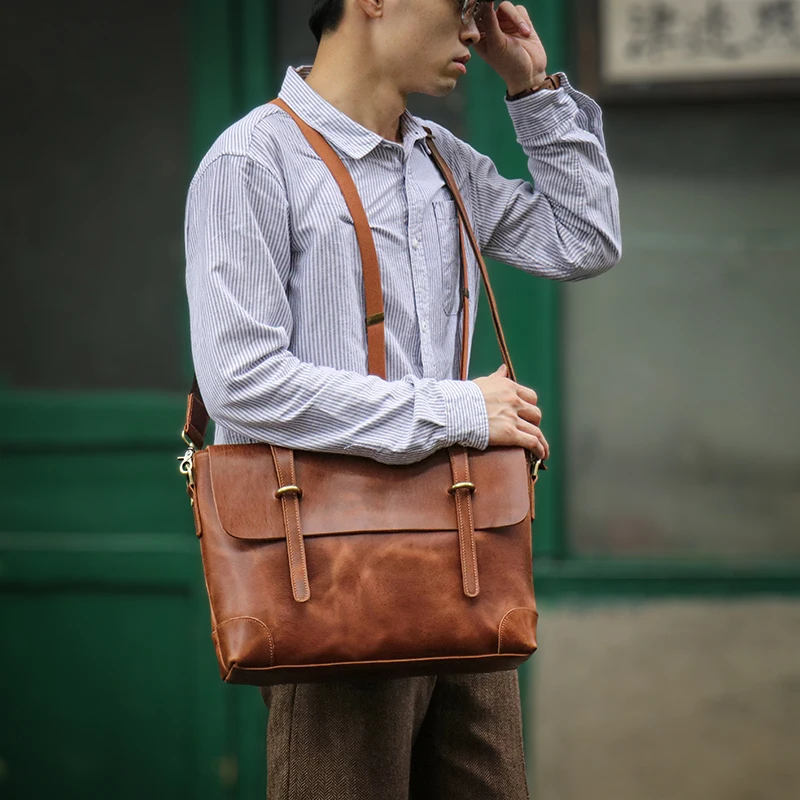 GURO 高級ブランド本革ハンドバッグ男性エグゼクティブブリーフケースレトロ大型メッセンジャーバッグクレイジーホース牛革ラップトップショルダーバッグ