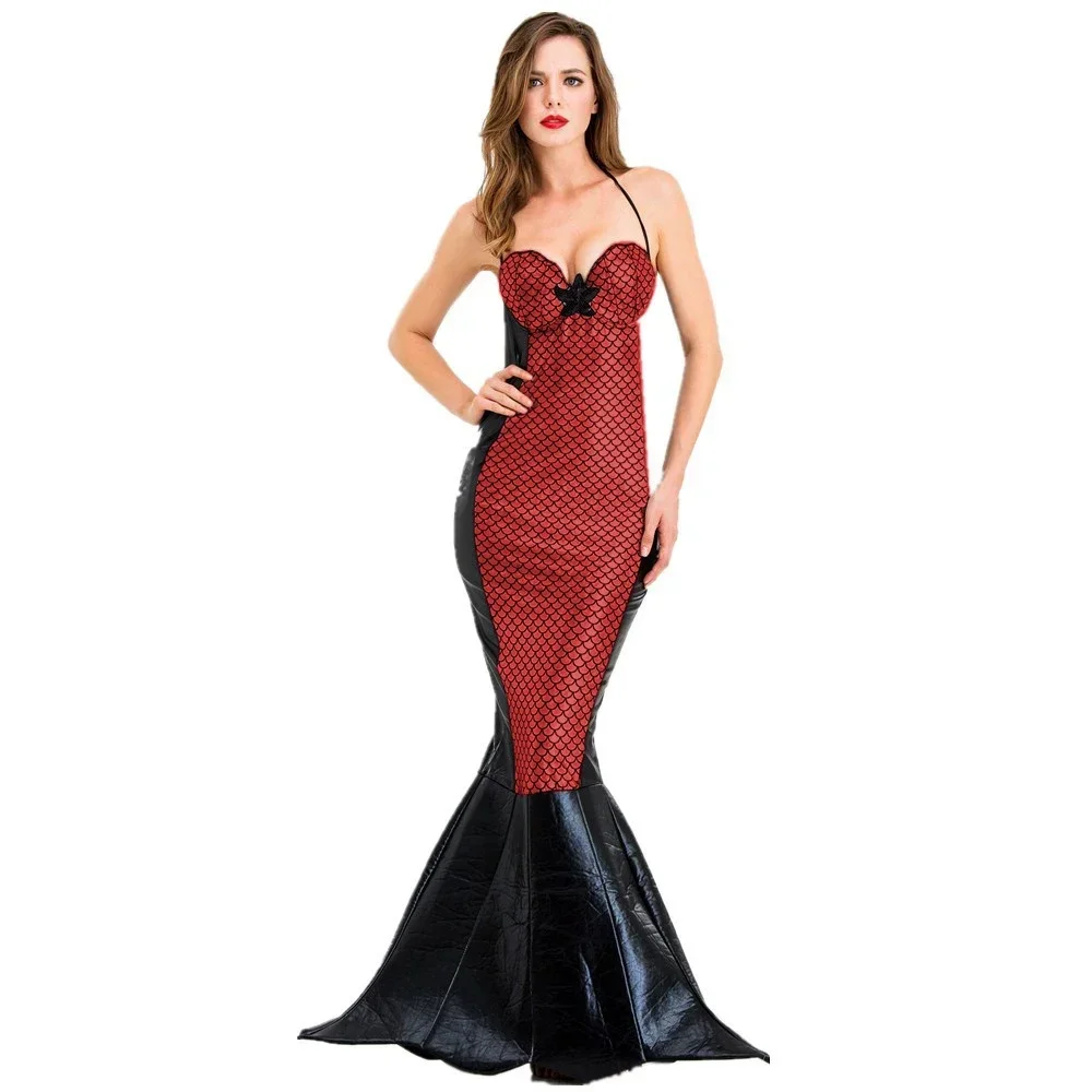 Shinny Fish Scale Long Tail Mermaid Dress Maxi Dresses Evening Banquet Prom Bodycon Bustier Party Suspender Mermaid Sheath Dress