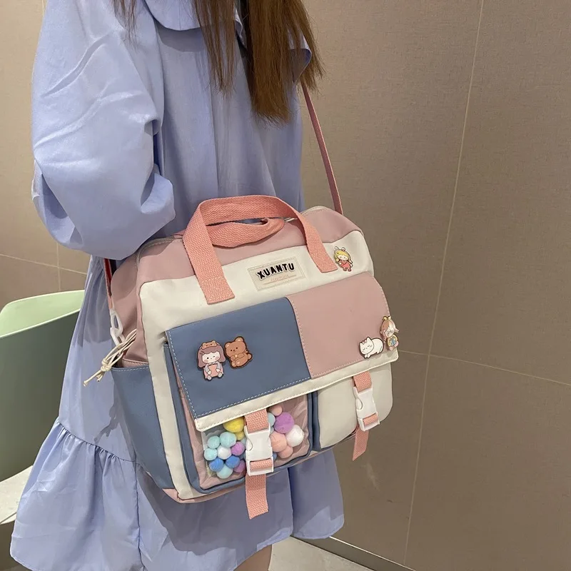 Large Capacity Cute Tote Bags Fashion Trendy Nylon School Backpack Shoulder Book Bag for Teenage Girls Student Crossbody Bag