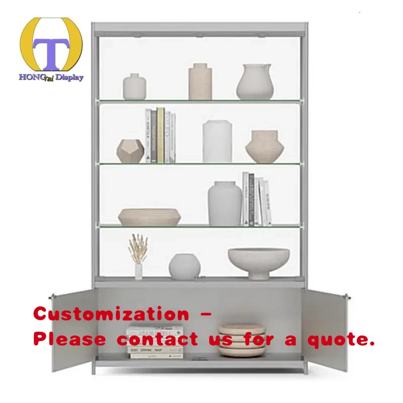 custom.Full Frameless Tempered Glass LED-Lit Lockable Sliding Door Storage Display Cabinet Customizable Size Retail S