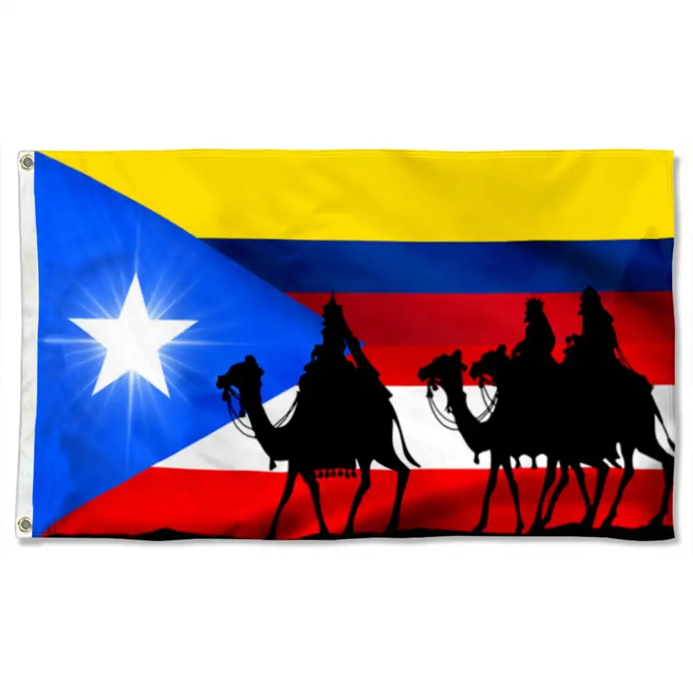 Cayyon Jesus Flag 3x5Feet Three Wise Men Puerto Rico And Columbia Grommet Flag Banner with 2 Brass Grommets