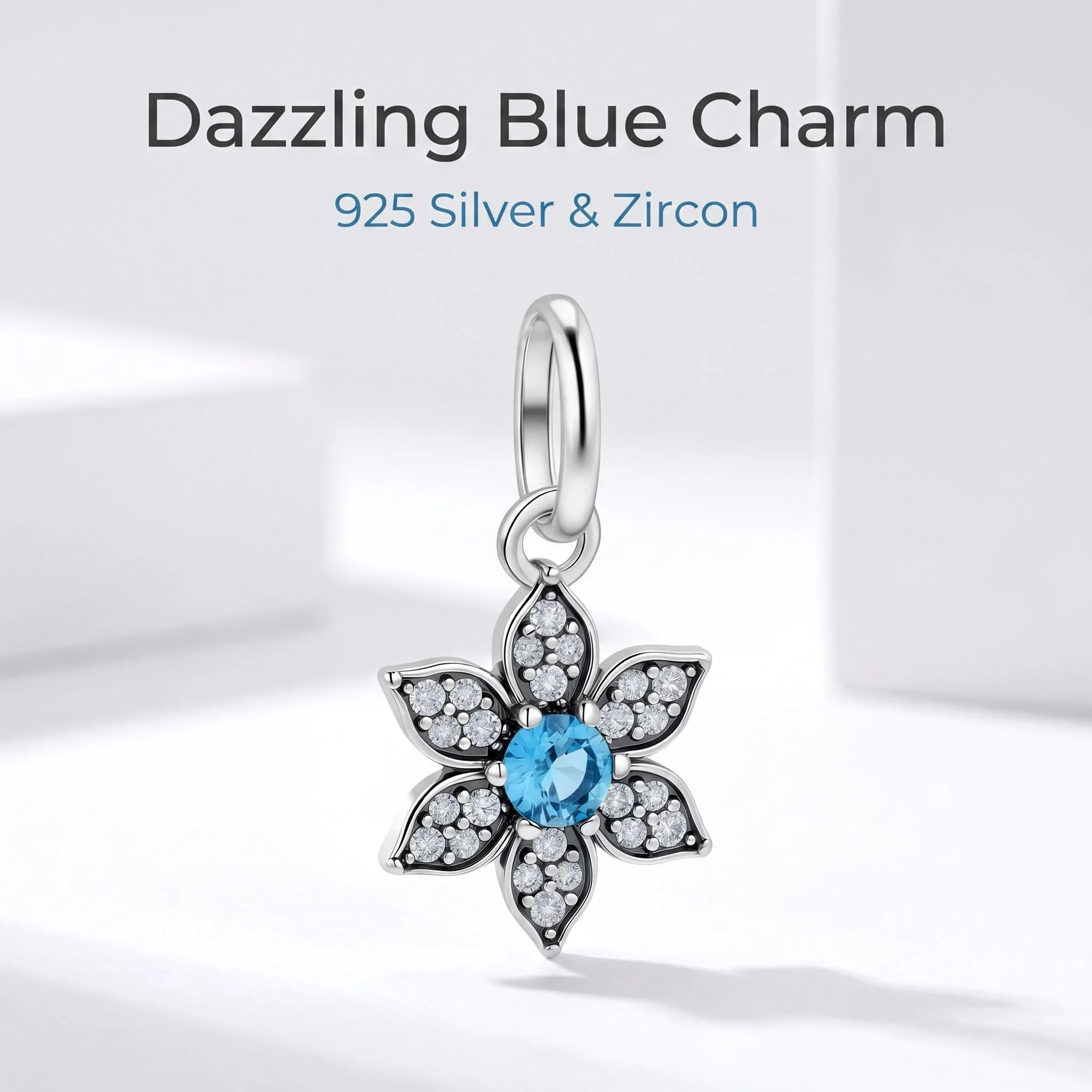 

2026 New 925 Sterling Silver Blue Zircon Flower Pendant DIY Charms Women Fashion Surprise Gift for Bracelet Accessories Jewelry