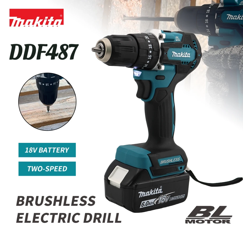 

Makita DDF487 Brushless Electric Drill 18V LXT Compact Cordless High Torque Power Tool Electric Screwdriver Rechargeable