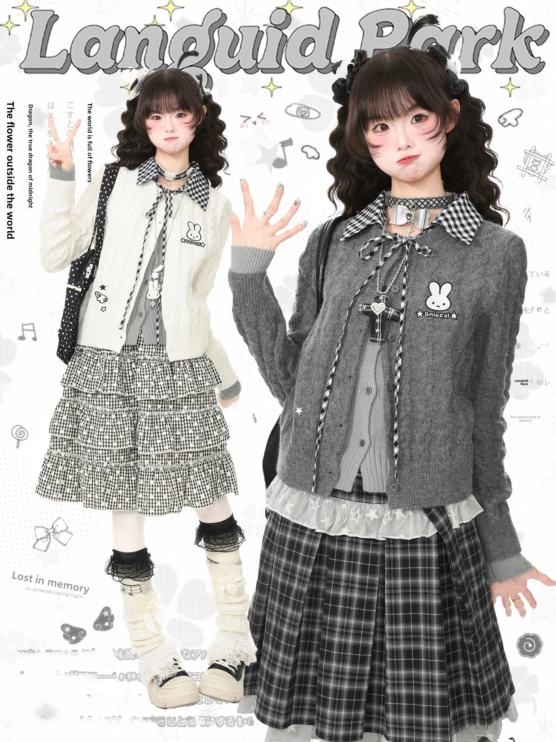 Languid Park Plaid Collar Embroidered Fake Two-Piece Sweater Women Casual Autumn Top Soft Comfortable Nylon Blend Long Sleeve