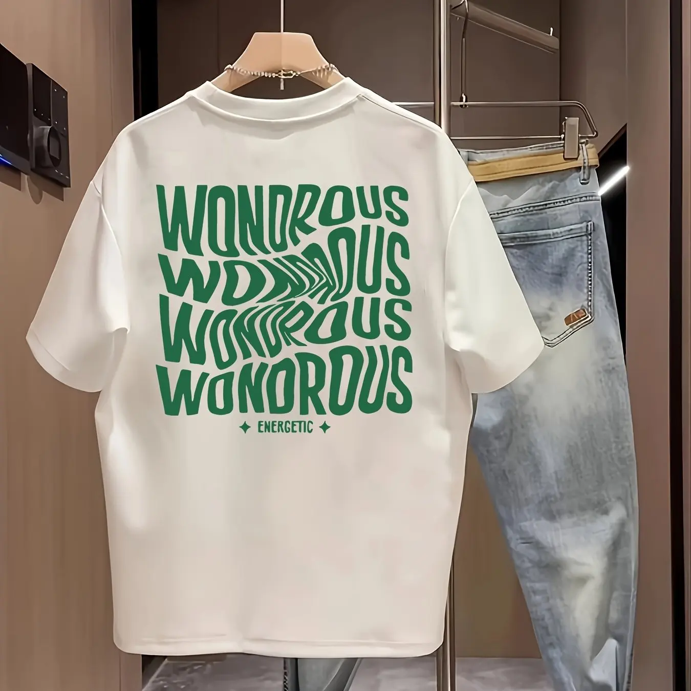 Trendy Warped Font Crew Neck T-shirt Wondrous Energetic Slogan Cotton Daily Tee