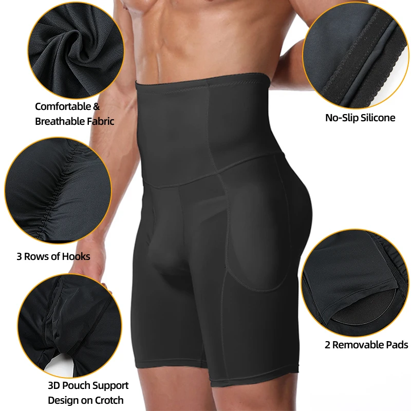 Body Shaper for Men with Tummy Control and Butt Lifter High-Waisted Boxer Briefs with Belly Slimming Shapers with Hips Lift Pads