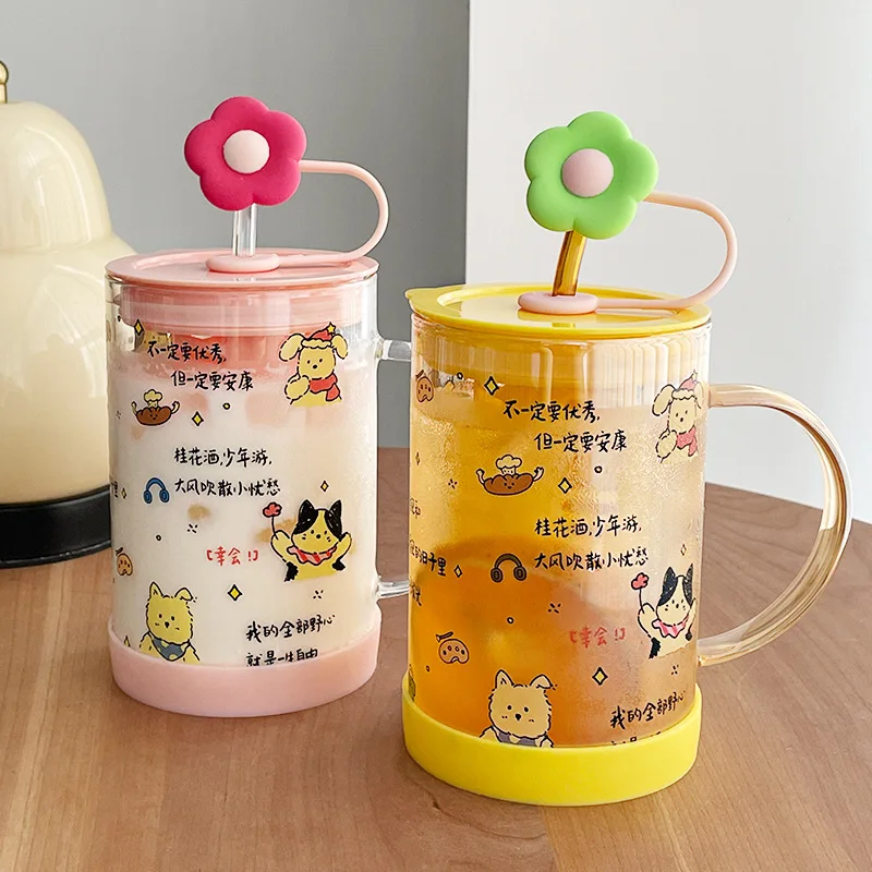 Large Capacity Glass Cup, Tea Separation Straw Cup with Lid, Household Transparent Water Cup, Office Juice Milk Drinking Cup