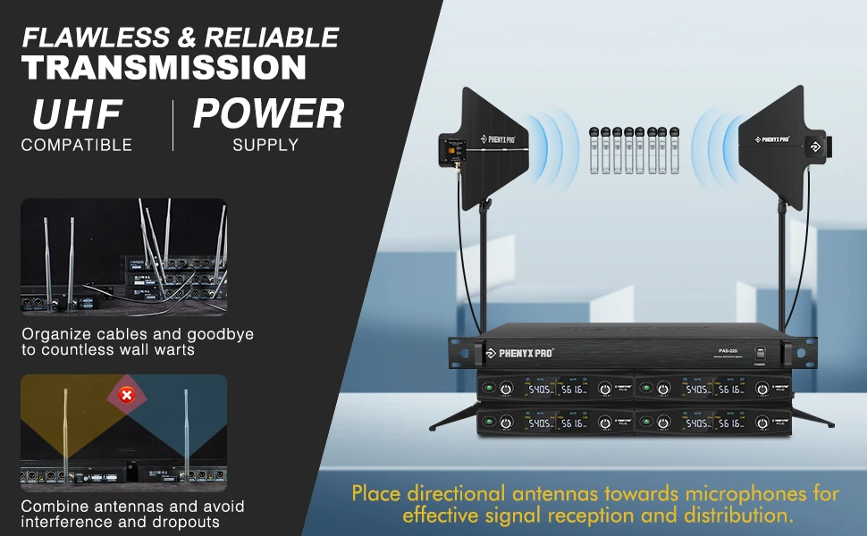 Phenyx Pro UHF Wireless Antennenverteilungssystem-Bundle, aktive Richtantenne, 8 Ausgänge + 2 Kaskadenanschlüsse PAS-225X – Detail 2