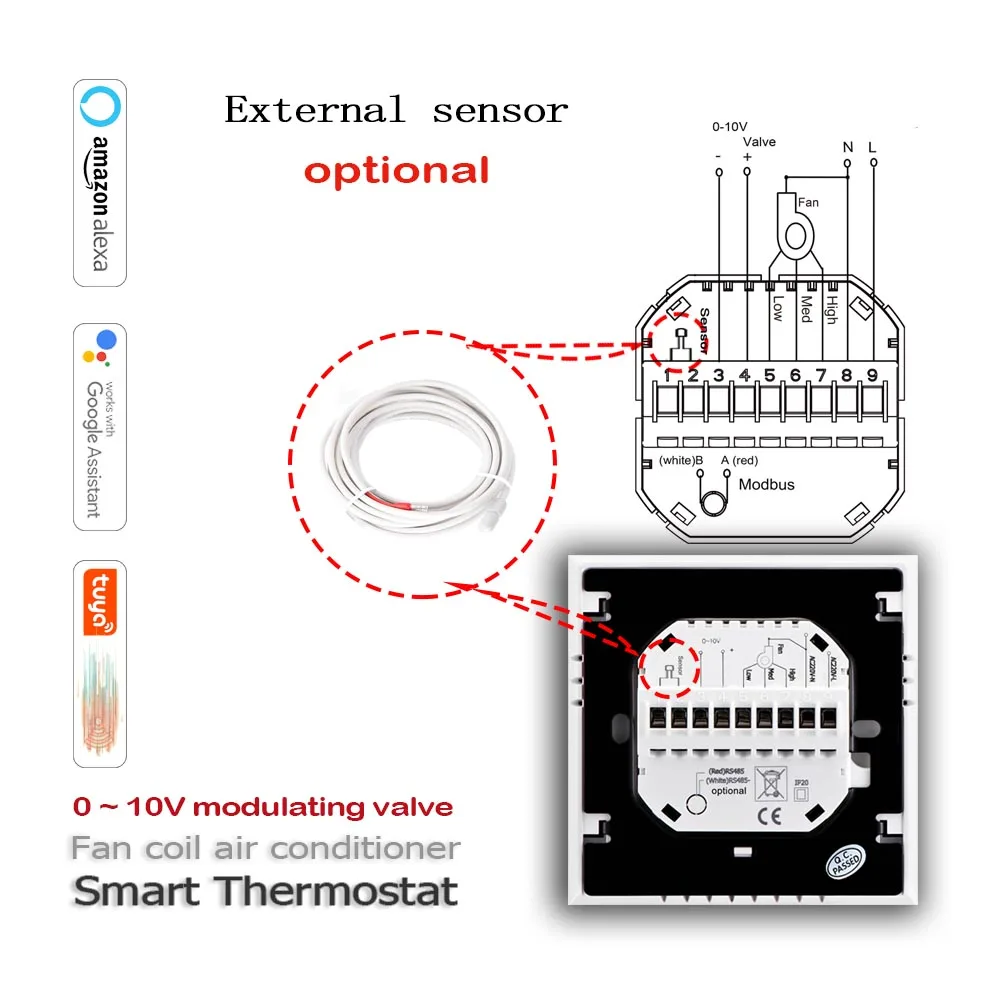 0-10V valve Intelligent fan coil temperature controller Tuya Wi-Fi Air conditioner thermostat Works with Alexa Google Home