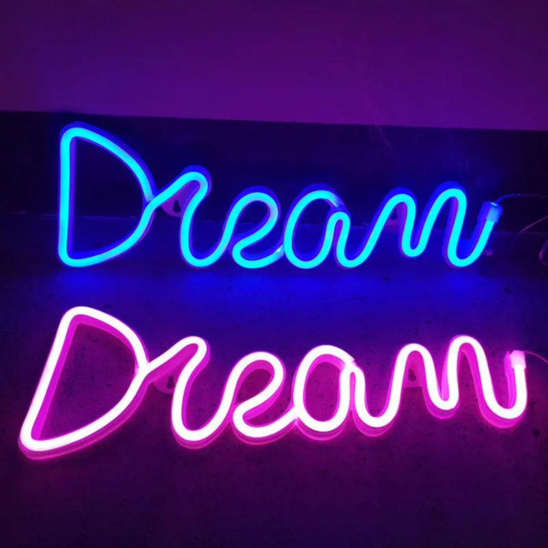 LED Dream Shape Neon Sign, Alimentado por USB e bateria, Lâmpada para parede, Decoração da sala, Luz de néon para casamento, Holiday Supply