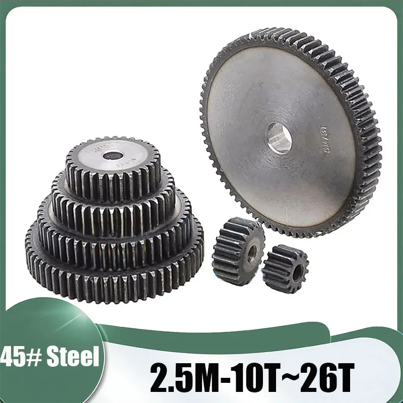 1Pc Pinion Gears 2.5M-10/11/12/13/14/16/15/17/18/19/20/22/21/23/24/26T 45# Steel Cylindrical Gear High Frequency Quenching Teeth