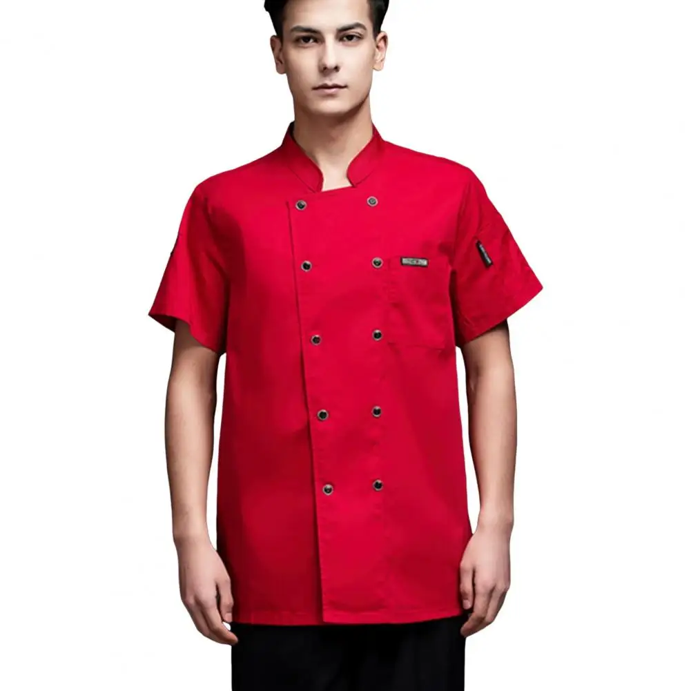 Unisex Chef Shirt Kitchen Double-breasted Stand Collar Loose Kitchen Bakery Restaurant Canteen Waiter Top Cook Uniform