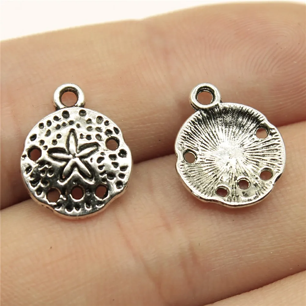 30pcs 12mm Sea Urchin Charm Pendants For Jewelry Making Antique Silver Color Starfish Sand Dollar Pendants Charm