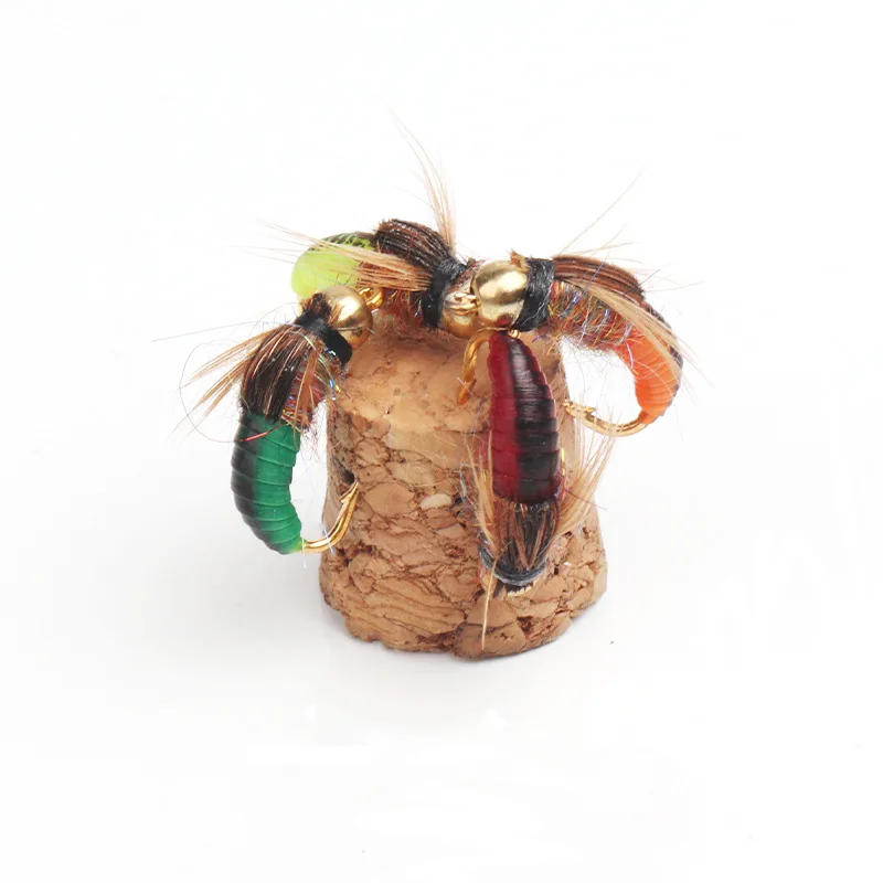 11/13mm Brass Bead Head Fast Sinking Nymph Maggots Bug Worm Flies Trout Fly Fishing Lure Bait Perfect Decoy Sharpened Crank Hook