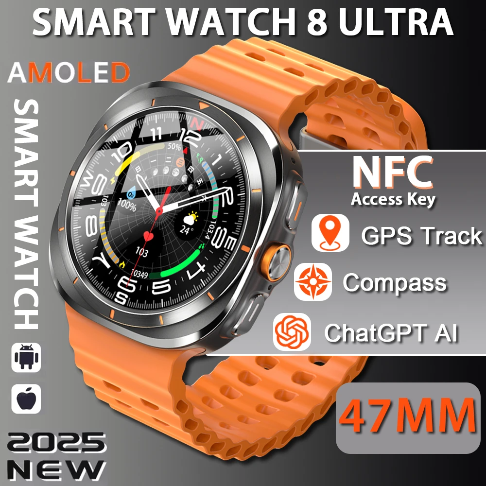 

2026 New Watch 8 Ultra Classic GPS Compass NFC SmartWatch 46mm LTE Sports Version BT Call 3ATM Waterproof AMOLED Men Smartwatch