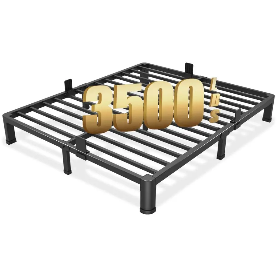 

6 Inch Full Bed Frame with Round Corner Edge Legs 3500 lbs Metal Heavy Duty Steel Slats Support No Box Spring Needed Platform N