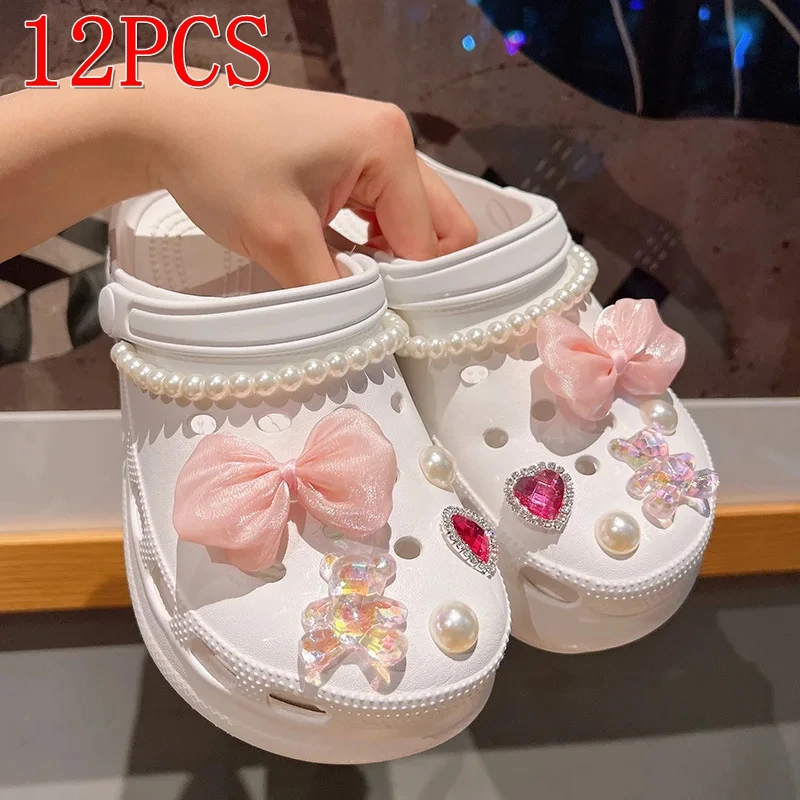 12/14PCS 1Set Pearl Butterfly DIY Detachable Buckle Shoes Accessories Shoe Decoration Set Advanced Bow Shoe Decorations