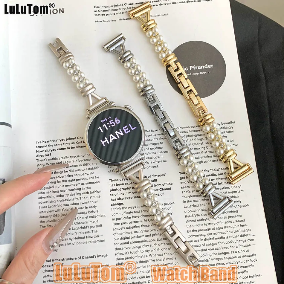 

Роскошный металлический ремешок с жемчугом для Samsung Galaxy Watch 8 Ultra 2 7 6 5 4 44/40 мм Huawei GT5 Pro 42/46 18/20/22 мм женский элегантный ремешок