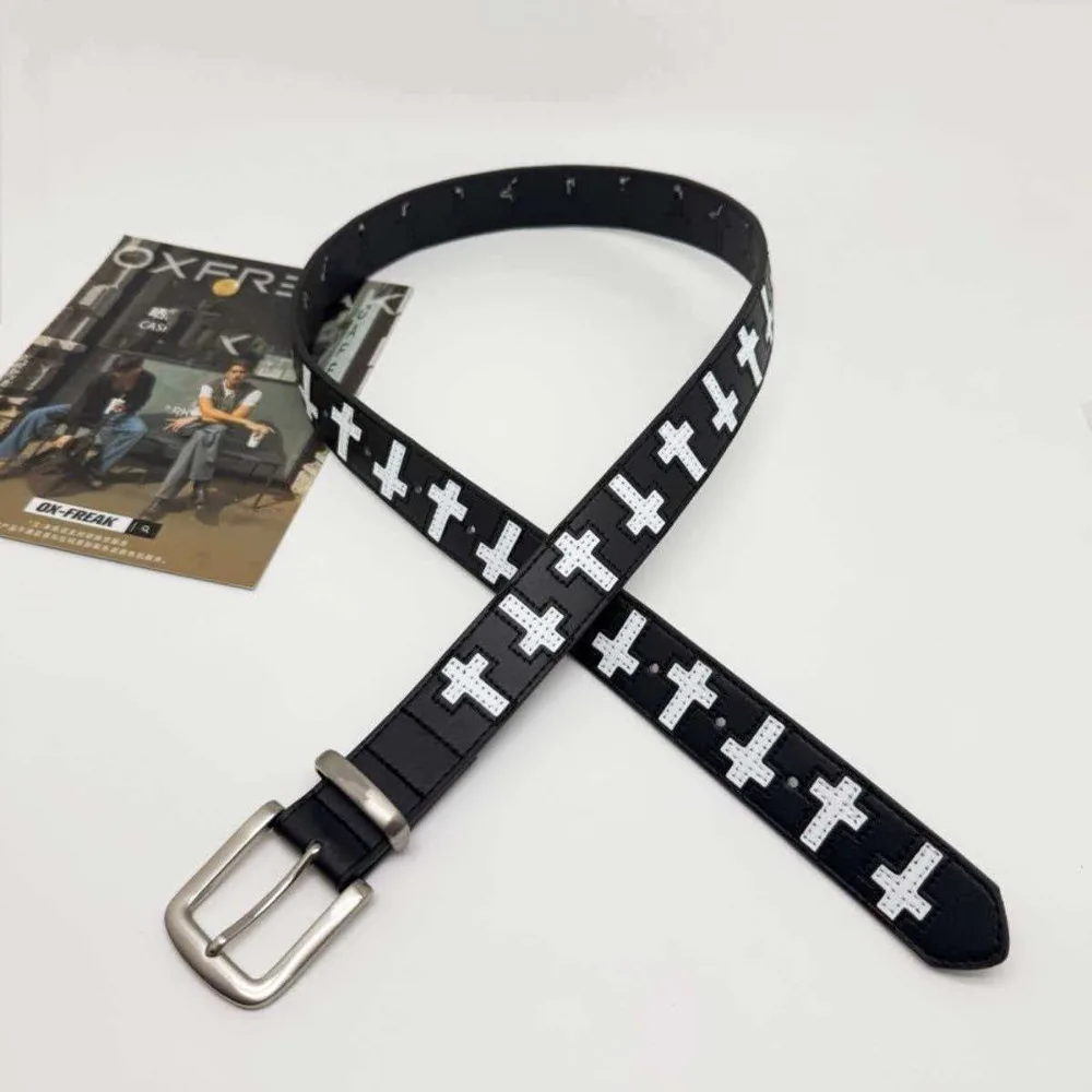 Trend PU Leather Cross Shaped Belt Spicy Girl Gothic Punk Belt Black and White Metal Y2K Belt Jeans Accessories