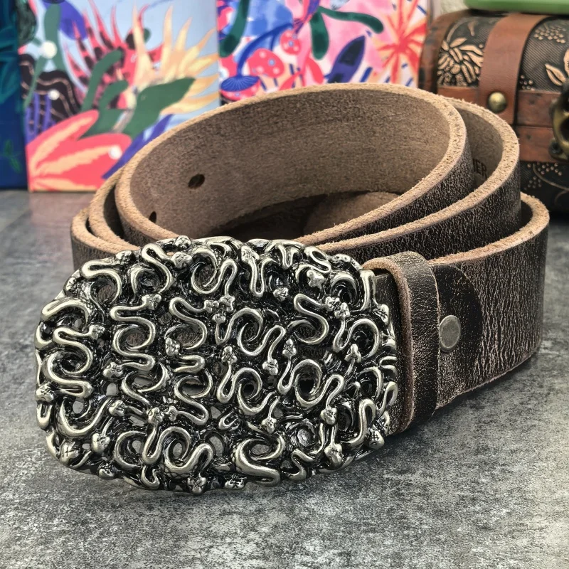 Cintura in metallo vintage con fibbia Cintura in vera pelle per uomo Cinturón Hombre Cintura larga in pelle di lusso Cintura in pelle da uomo MBT0033