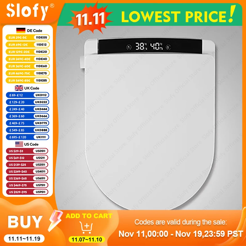 Screen Display Smart Toilet Cover With Nozzle Self-Cleaning Seat Ring Heating Female Washing Toilet Seat Antibacterial Seat Ring