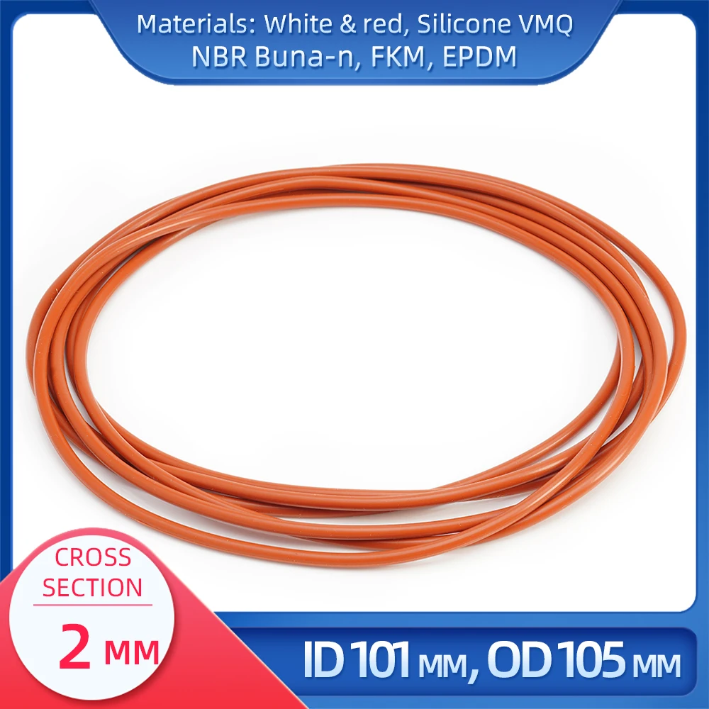 

O Ring CS 2 mm ID 101 mm OD 105 mm Material With Silicone VMQ NBR FKM EPDM ORing Seal Gaske