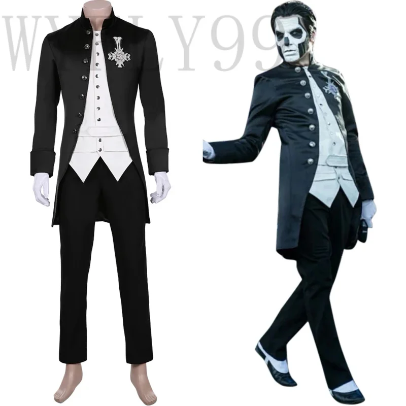 

Papa Emeritus Inspired Cosplay Costume Suit Halloween Ghost B.C.Costume Band Cross Brooch Customize Any Size