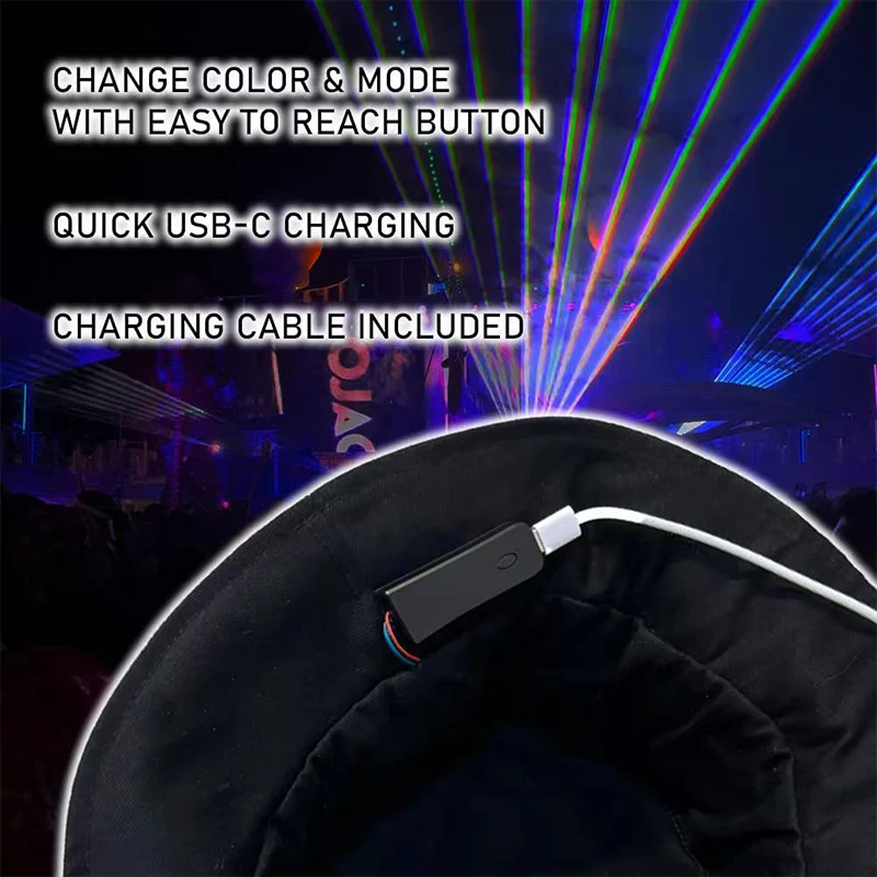 LED Fiber Optic Neon Fischer Hut Leuchtende Farbwechsel Eimer Hut Nachtclub Konzert Bar Requisiten Hiphop Dance Bühne Zeigen Dekor – Detail 15
