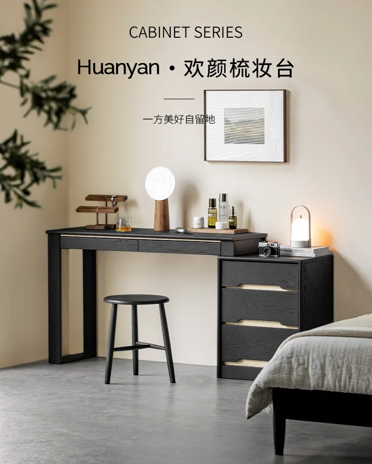 HYS Furniture Huanyan Dresser Solid Wood Three-bucket Cabinet Integrated Bedroom Modern Simple Retractable Corner Makeup Table